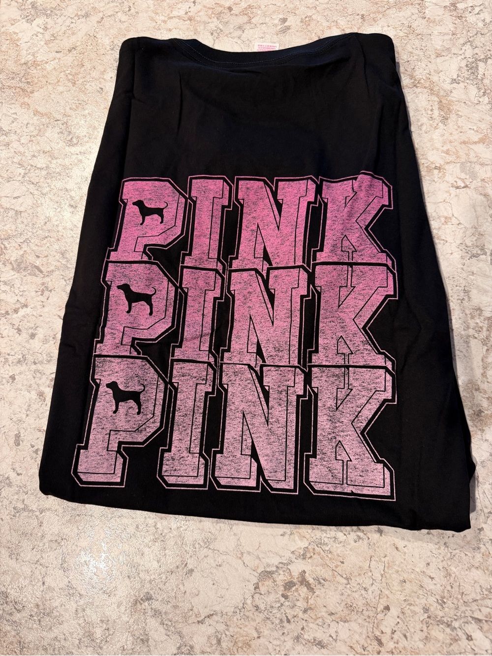 VS PINK FRIDAY CAMPUS TEE SHIRT BLACK PINK LOGO SIZE SMALL